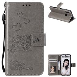 Embossing Owl Couple Flower Leather Wallet Case for Huawei Honor 10 Lite - Gray