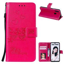Embossing Owl Couple Flower Leather Wallet Case for Huawei Honor 10 Lite - Red