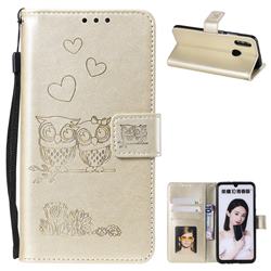 Embossing Owl Couple Flower Leather Wallet Case for Huawei Honor 10 Lite - Golden