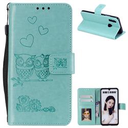 Embossing Owl Couple Flower Leather Wallet Case for Huawei Honor 10 Lite - Green