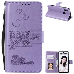 Embossing Owl Couple Flower Leather Wallet Case for Huawei Honor 10 Lite - Purple