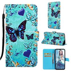Love Butterfly Matte Leather Wallet Phone Case for Huawei Honor 10 Lite