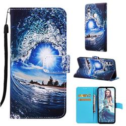 Waves and Sun Matte Leather Wallet Phone Case for Huawei Honor 10 Lite