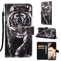 Black and White Tiger Matte Leather Wallet Phone Case for Huawei Honor 10 Lite