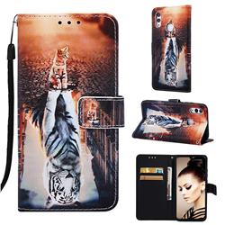 Cat and Tiger Matte Leather Wallet Phone Case for Huawei Honor 10 Lite