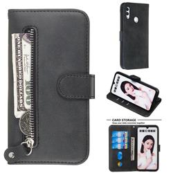 Retro Luxury Zipper Leather Phone Wallet Case for Huawei Honor 10 Lite - Black