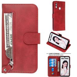 Retro Luxury Zipper Leather Phone Wallet Case for Huawei Honor 10 Lite - Red