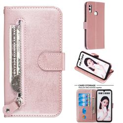 Retro Luxury Zipper Leather Phone Wallet Case for Huawei Honor 10 Lite - Pink