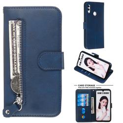 Retro Luxury Zipper Leather Phone Wallet Case for Huawei Honor 10 Lite - Blue