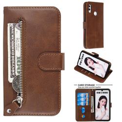 Retro Luxury Zipper Leather Phone Wallet Case for Huawei Honor 10 Lite - Brown