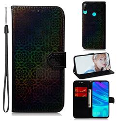 Laser Circle Shining Leather Wallet Phone Case for Huawei Honor 10 Lite - Black