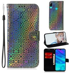 Laser Circle Shining Leather Wallet Phone Case for Huawei Honor 10 Lite - Silver