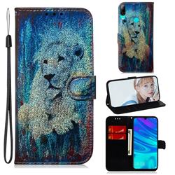 White Lion Laser Shining Leather Wallet Phone Case for Huawei Honor 10 Lite