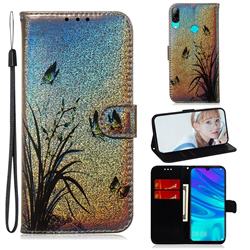 Butterfly Orchid Laser Shining Leather Wallet Phone Case for Huawei Honor 10 Lite