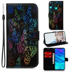 Black Butterfly Laser Shining Leather Wallet Phone Case for Huawei Honor 10 Lite