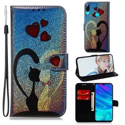 Love Cat Laser Shining Leather Wallet Phone Case for Huawei Honor 10 Lite
