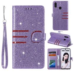Retro Stitching Glitter Leather Wallet Phone Case for Huawei Honor 10 Lite - Purple