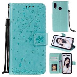 Embossing Cherry Blossom Cat Leather Wallet Case for Huawei Honor 10 Lite - Green