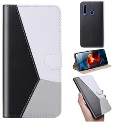 Tricolour Stitching Wallet Flip Cover for Huawei Honor 10 Lite - Black