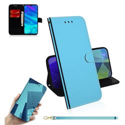 Shining Mirror Like Surface Leather Wallet Case for Huawei Honor 10 Lite - Blue