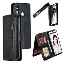 Multifunction 9 Cards Leather Zipper Wallet Phone Case for Huawei Honor 10 Lite - Black