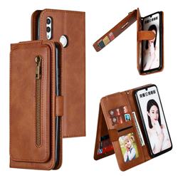Multifunction 9 Cards Leather Zipper Wallet Phone Case for Huawei Honor 10 Lite - Brown