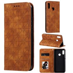Intricate Embossing Four Leaf Clover Leather Wallet Case for Huawei Honor 10 Lite - Yellowish Brown