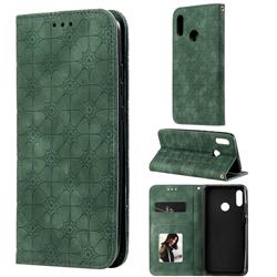 Intricate Embossing Four Leaf Clover Leather Wallet Case for Huawei Honor 10 Lite - Blackish Green