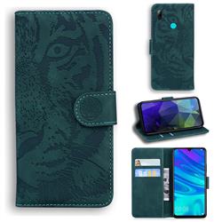 Intricate Embossing Tiger Face Leather Wallet Case for Huawei Honor 10 Lite - Green