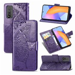 Embossing Mandala Flower Butterfly Leather Wallet Case for Huawei Honor 10X Lite - Dark Purple