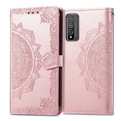 Embossing Imprint Mandala Flower Leather Wallet Case for Huawei Honor 10X Lite - Rose Gold