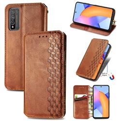 Ultra Slim Fashion Business Card Magnetic Automatic Suction Leather Flip Cover for Huawei Honor 10X Lite - Brown