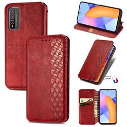 Ultra Slim Fashion Business Card Magnetic Automatic Suction Leather Flip Cover for Huawei Honor 10X Lite - Red