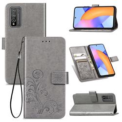 Embossing Imprint Four-Leaf Clover Leather Wallet Case for Huawei Honor 10X Lite - Grey