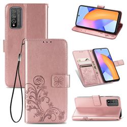 Embossing Imprint Four-Leaf Clover Leather Wallet Case for Huawei Honor 10X Lite - Rose Gold