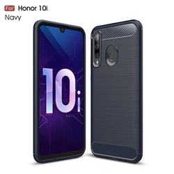 Luxury Carbon Fiber Brushed Wire Drawing Silicone TPU Back Cover for Huawei Honor 10i - Navy