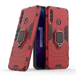 Black Panther Armor Metal Ring Grip Shockproof Dual Layer Rugged Hard Cover for Huawei Honor 10i - Red