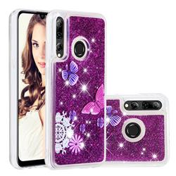 Purple Flower Butterfly Dynamic Liquid Glitter Quicksand Soft TPU Case for Huawei Honor 10i
