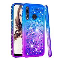 Diamond Frame Liquid Glitter Quicksand Sequins Phone Case for Huawei Honor 10i - Blue Purple