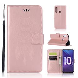 Intricate Embossing Owl Campanula Leather Wallet Case for Huawei Honor 10i - Rose Gold