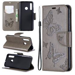 Embossing Double Butterfly Leather Wallet Case for Huawei Honor 10i - Gray