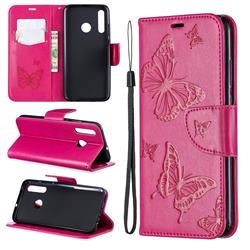 Embossing Double Butterfly Leather Wallet Case for Huawei Honor 10i - Red