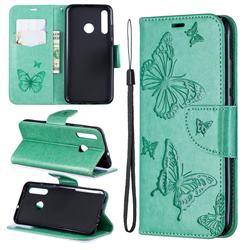 Embossing Double Butterfly Leather Wallet Case for Huawei Honor 10i - Green