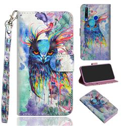 Watercolor Owl 3D Painted Leather Wallet Case for Huawei Honor 10i