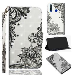 Black Lace Flower 3D Painted Leather Wallet Case for Huawei Honor 10i