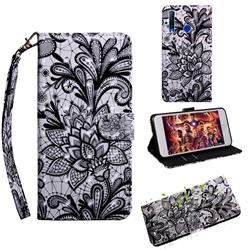 Black Lace Rose 3D Painted Leather Wallet Case for Huawei Honor 10i