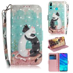 Black and White Cat 3D Painted Leather Wallet Phone Case for Huawei Honor 10i