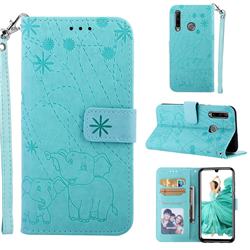 Embossing Fireworks Elephant Leather Wallet Case for Huawei Honor 10i - Green