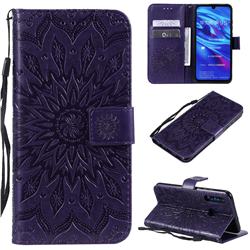 Embossing Sunflower Leather Wallet Case for Huawei Honor 10i - Purple
