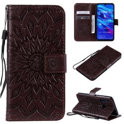 Embossing Sunflower Leather Wallet Case for Huawei Honor 10i - Brown